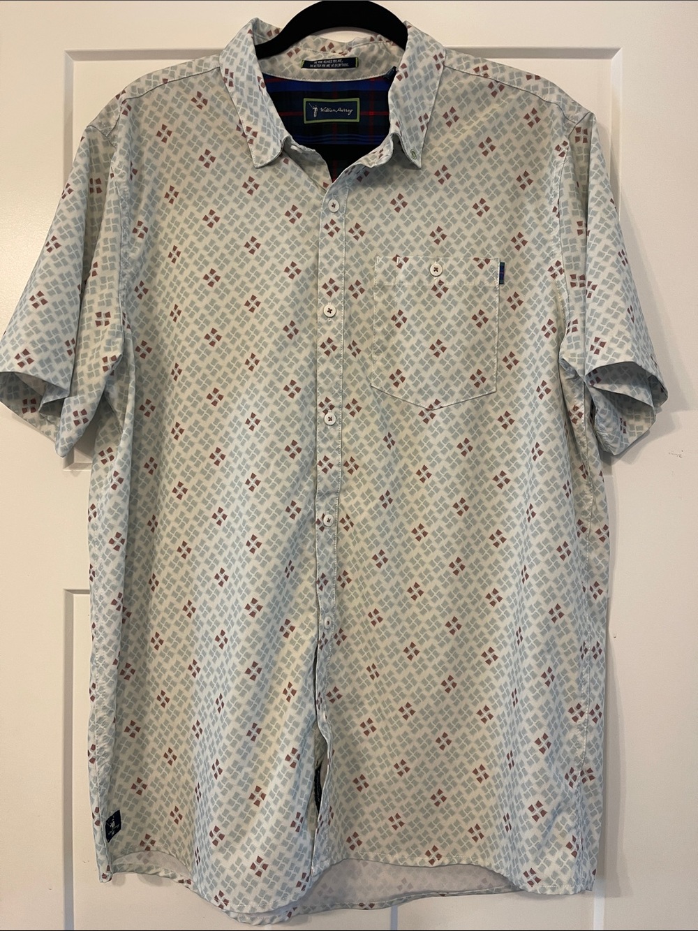 William Murray Light Blue Patterned Short-Sleeve Button-Up Shirt
